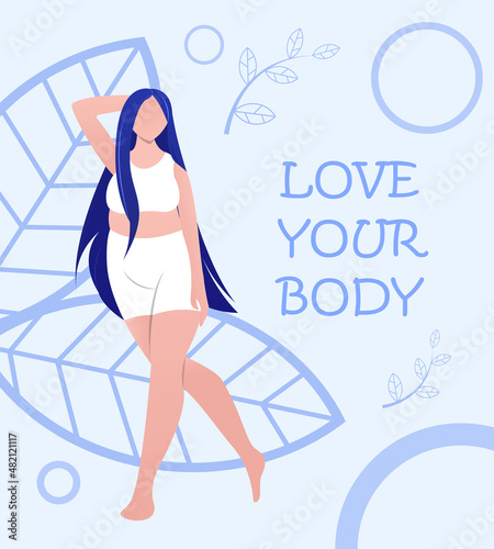 Vector body positive girl on blue background
