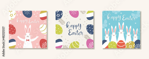 3 Easter Card Set Rabbit And Eggs