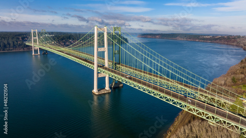 Aerial view of the Tacoma Narrows Bridge in Washington State © Centioli Photography