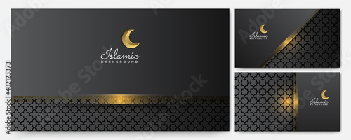 Luxury golden lantern arabic black gold Islamic design background