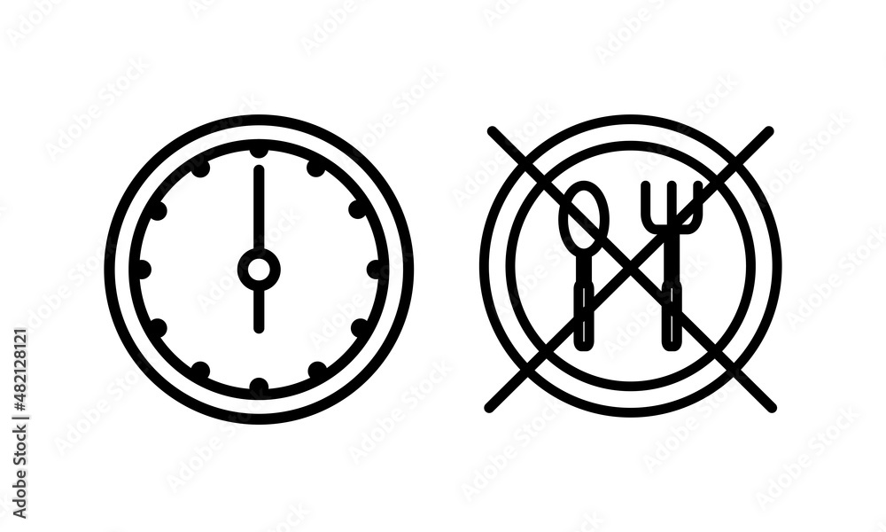 No eating line and clock icon. Suitable for design fasting Ramadan. part of the Muslim icon. suitable for designing posters, flyers, banners, etc. No eating line and clock icon. Suitable for design fasting Ramadan. part of the Muslim icon. suitable for designing posters, flyers, banners, etc.