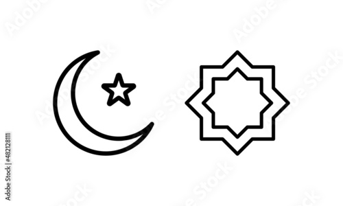 ramadan kareem line art icon. moon-stars and Islamic ornaments.