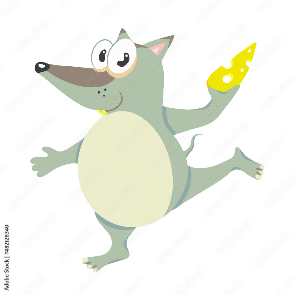 Cute mouse with a piece of cheese. Food. Milk product. Vector illustration Cute mouse with a piece of cheese. Food. Milk product. Vector illustration