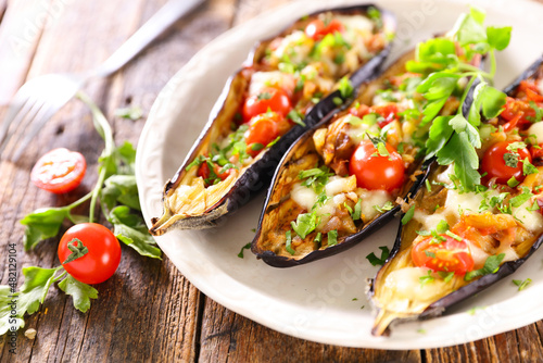 baked stuffed eggplant with cheese and vegetable