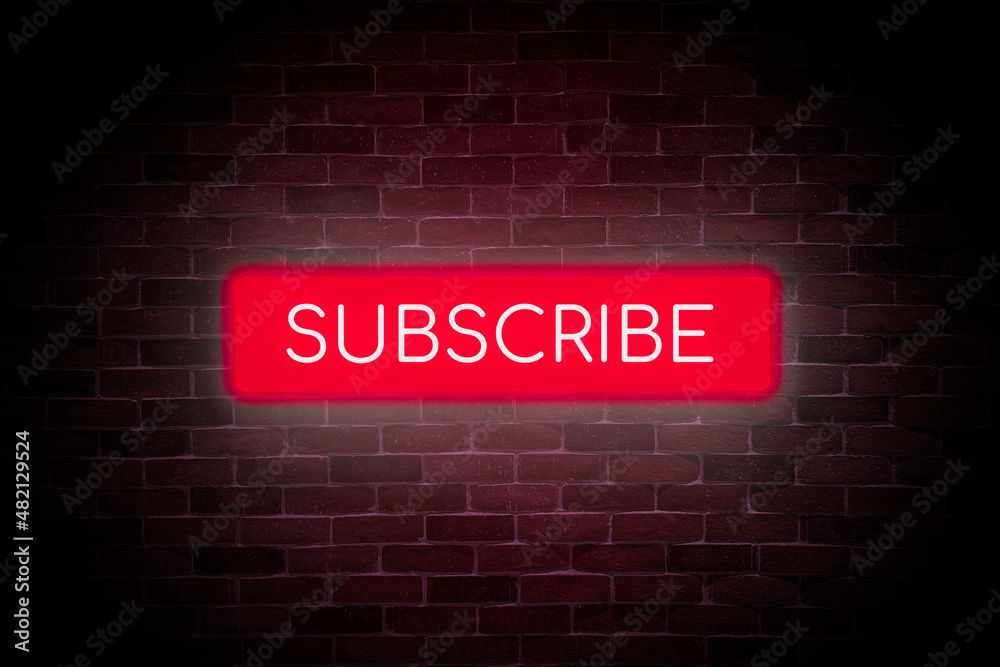 Fototapeta premium Subscribe button neon banner,light signboard.
