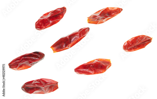 Red chili peppers on a white background.