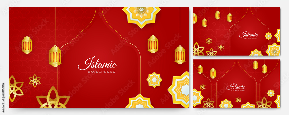 Realistic mandala red gold Islamic design background