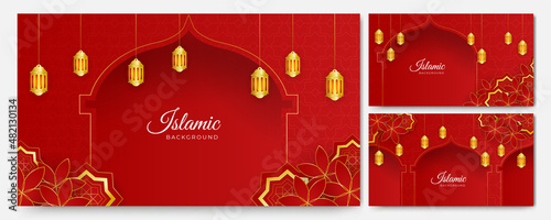 golden lantern arabic red Islamic design background