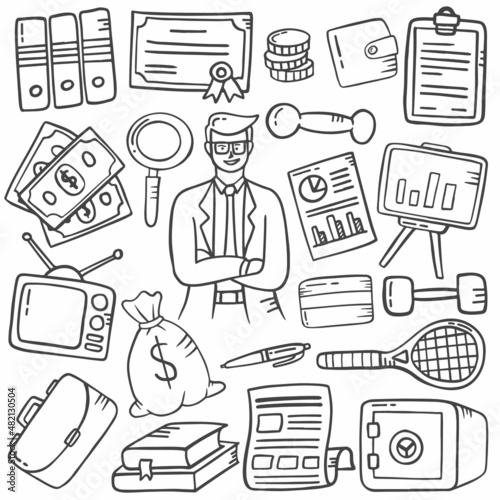 generation x doodle hand drawn set collections with outline black and white style