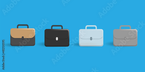 3D cartoon style of business bag suitcase set collection, with shadow highlight effect