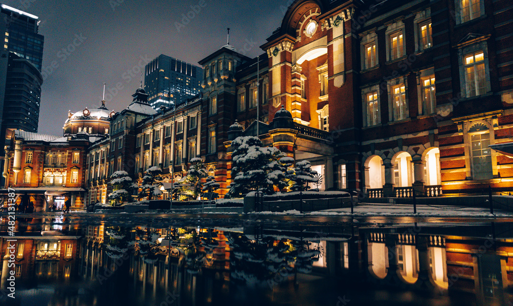 Tokyo Station Covered in Snow