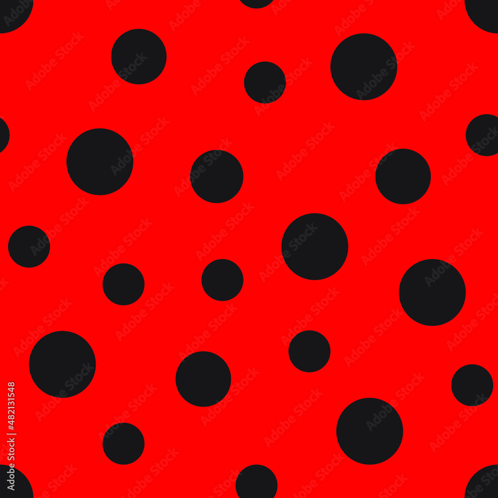 Ladybug seamless vector pattern. Seamless pattern with red background and black spots. Ladybug seamless vector pattern. Seamless pattern with red background and black spots.