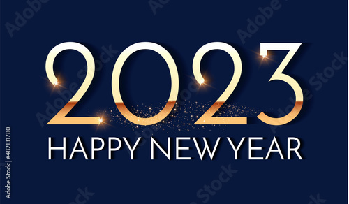 Happy new 2023 year Elegant gold text with light. Minimal text template