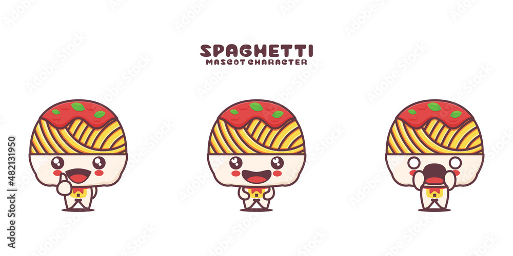 vector Spaghetti mascot cartoon, italian pasta food illustration, with different expressions