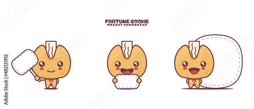 vector fortune cookie mascot cartoon, with blank board banner