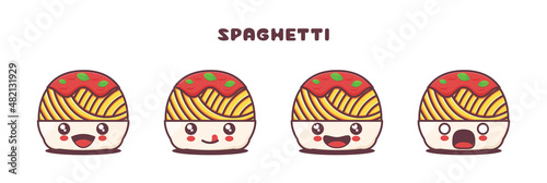 vector Spaghetti mascot cartoon, italian pasta food illustration, with different facial expressions