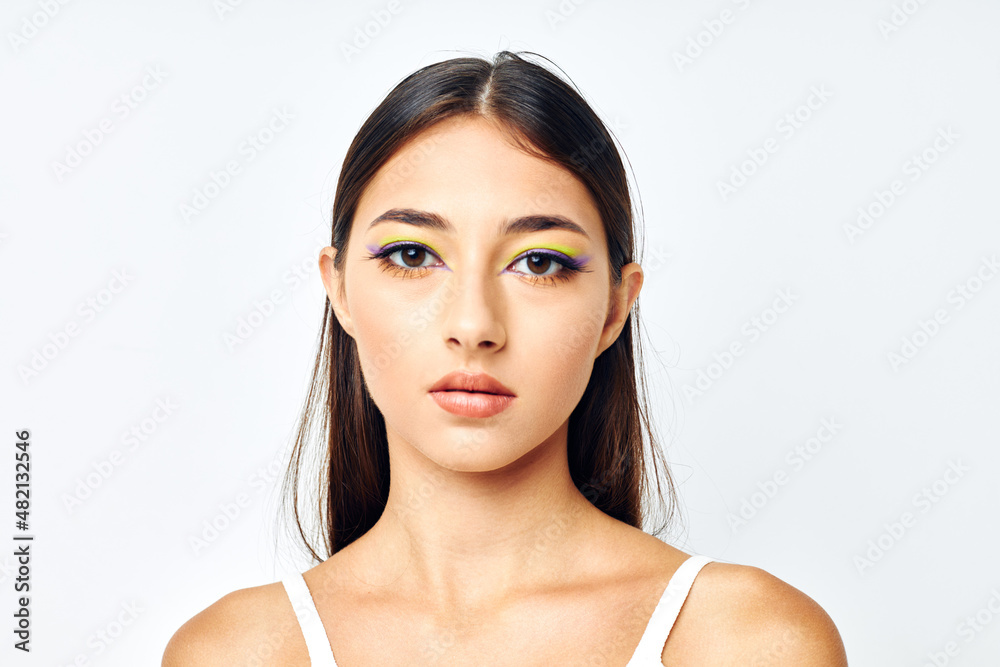 attractive girl white t shirt hand gestures charm isolated background unaltered attractive girl white t shirt hand gestures charm isolated background unaltered
