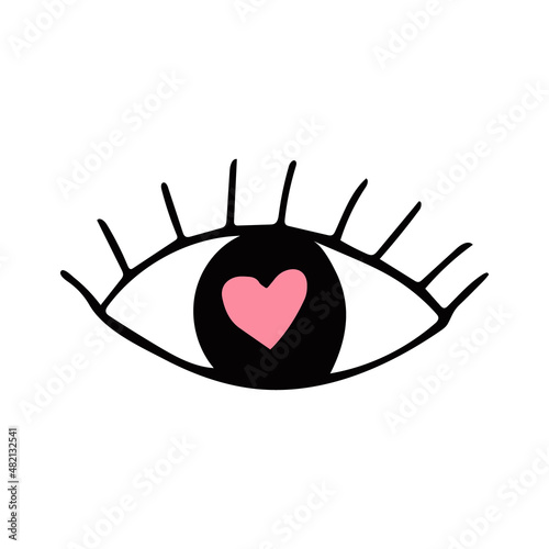 eye with heart hand drawn. vector. icon, sticker, decor, poster.