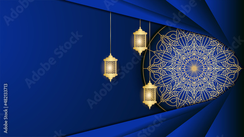Elegant Mandala arabic golden blue Islamic design background
