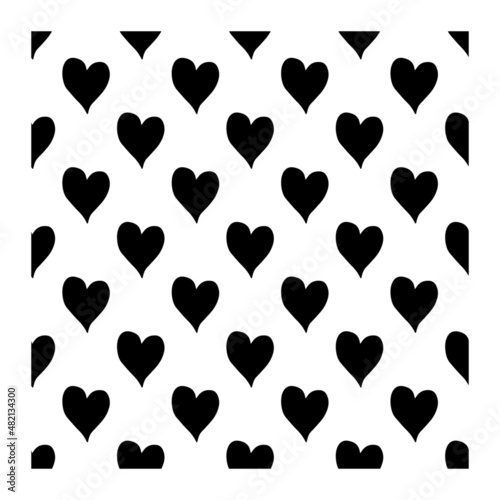 Black heart shapes. Half drop design, seamless repeat pattern. Repeating texture to use for valentine day cards, invitation, greeting, cards, posters or wrapping paper. Transparent background.