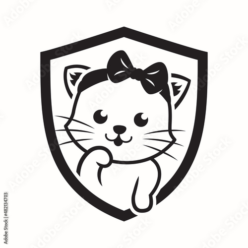 Cute cat with shield logo