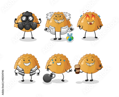 dumpling villain group character. cartoon mascot vector