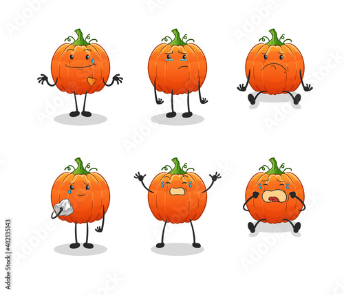 pumpkin sad group character. cartoon mascot vector