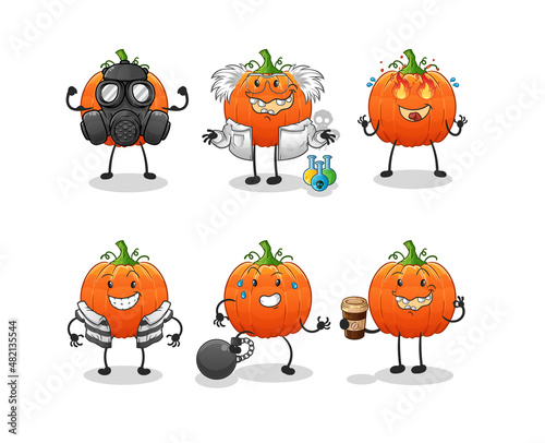 pumpkin villain group character. cartoon mascot vector