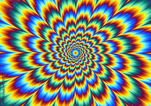Pulsing fiery flower. Optical illusion of movement.