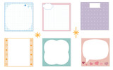 set of the retro checkered memo, grid paper, planner, dotted notepad, paper, sticky note, reminder, journal. simple, and printable
