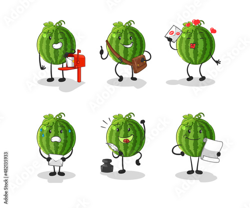 watermelon postman set character. cartoon mascot vector