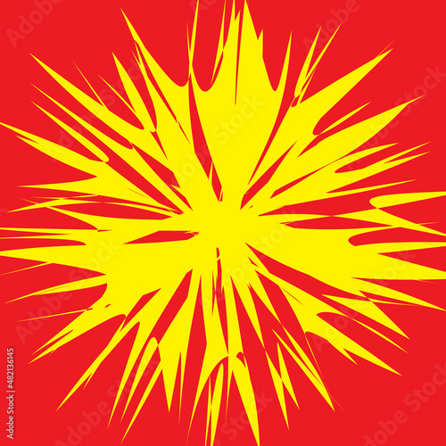 A circular logo background in red and yellow combination