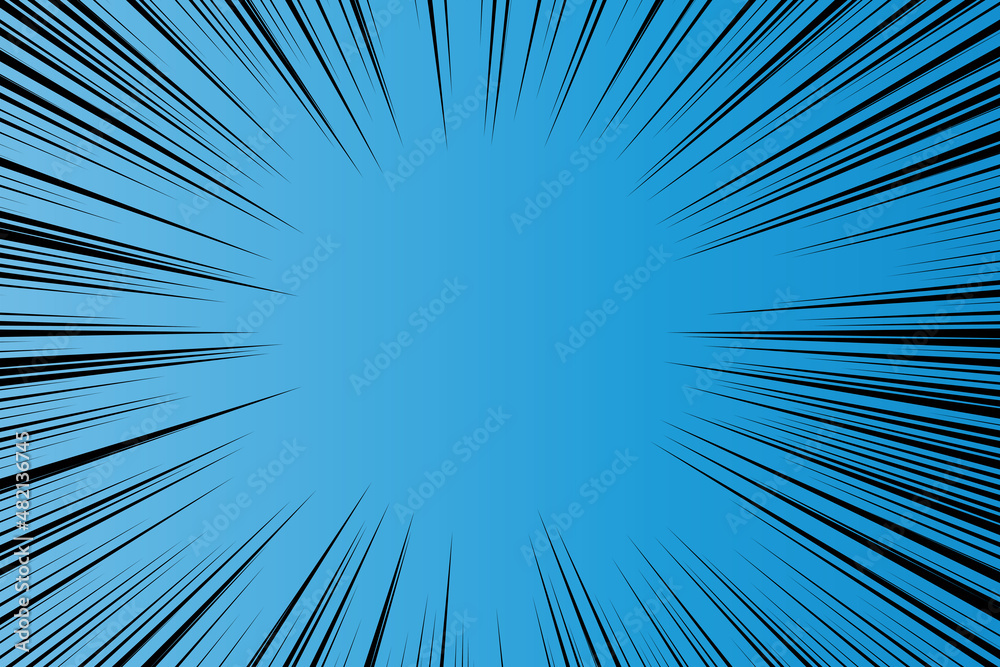 Obraz premium 水色のコミック風集中線のコピースペース