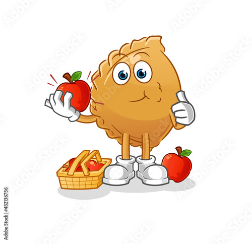 dumpling eating an apple illustration. character vector