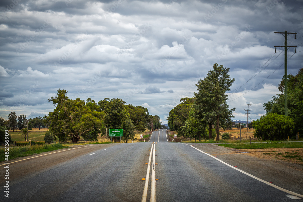 Fototapeta premium Long, single lane highway in regional New South Wales, Australia.