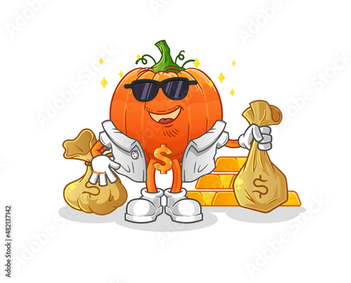 pumpkin rich character. cartoon mascot vector