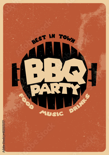 Barbecue party flyer or poster design template. BBQ event, retro typography.