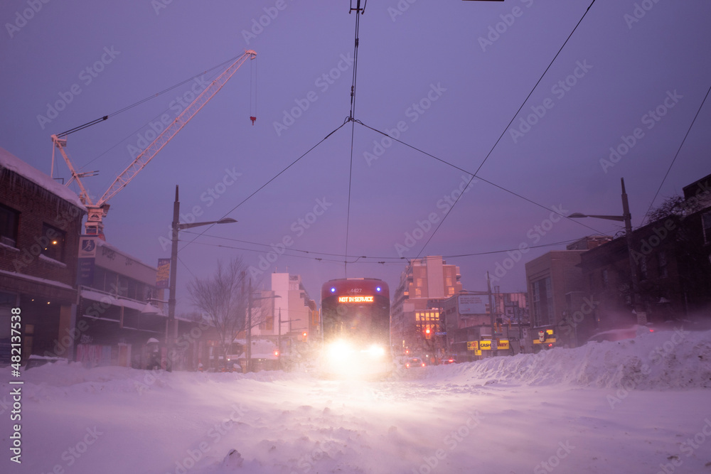 Toronto, Ontario / Canada - January 17, 2022 - Toronto St Clair West on day of snowstorm