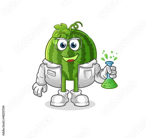 watermelon scientist character. cartoon mascot vector