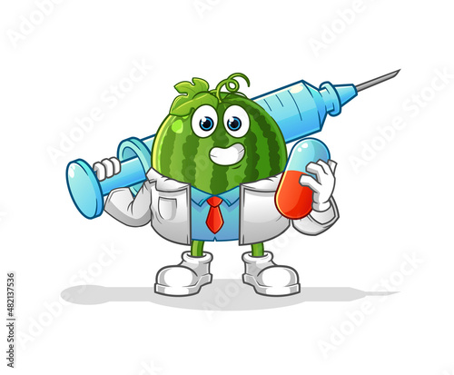 watermelon doctor holding medichine and injection photo