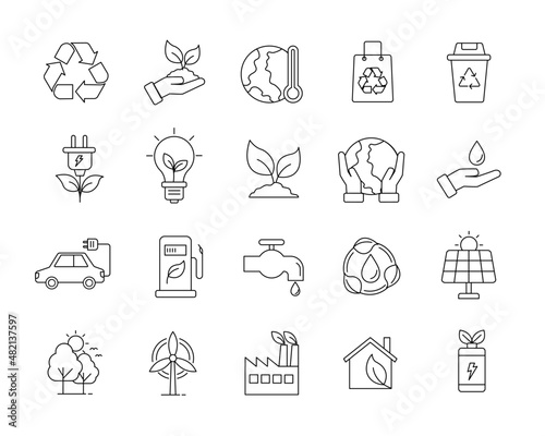 Ecology and environment colorful outline icon set. Eco friendly  and renewable energy linear symbol. save nature and sustainability sign concepts. vector illustration in flat linear stock style.