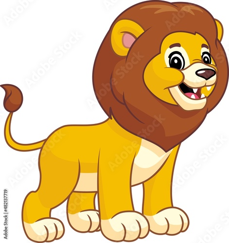 Cute lion cartoon isolated on white background.