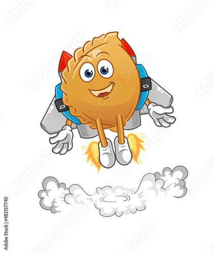 dumpling with jetpack mascot. cartoon vector
