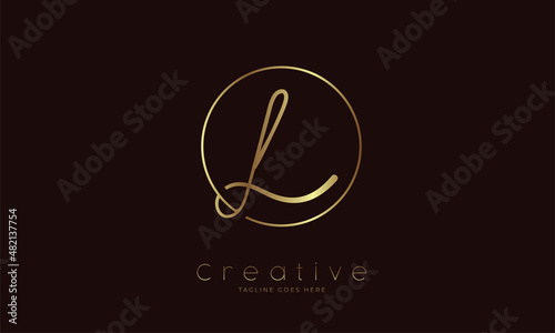 Initial L Logo  hand drawn letter L in circle with gold colour  usable for business  personal and company logos  vector illustration
