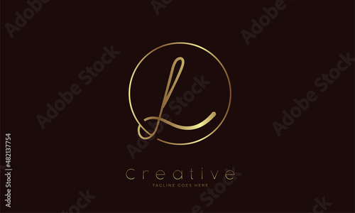 Initial L Logo, hand drawn letter L in circle with gold colour, usable for business, personal and company logos, vector illustration