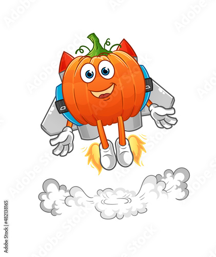pumpkin with jetpack mascot. cartoon vector