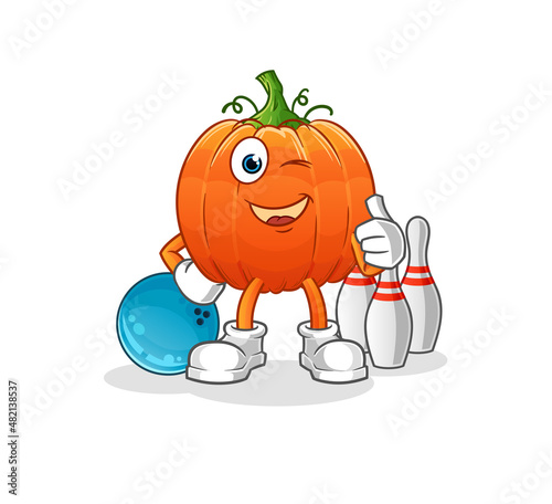 pumpkin play bowling illustration. character vector