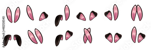 Black rabbit ears realistic 3d vector illustrations set. Easter bunny ears kid headband, mask collection. Hare costume pink cartoon element. Photo editor, booth, video chat app isolated cliparts © backup16