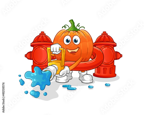 pumpkin firefighter vector. cartoon character