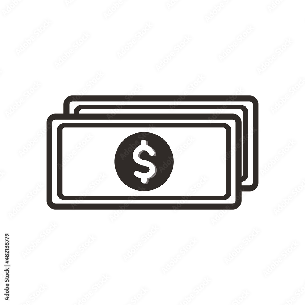 Vector dollar bank note, icon illustrations in black flat design on white background Vector dollar bank note, icon illustrations in black flat design on white background